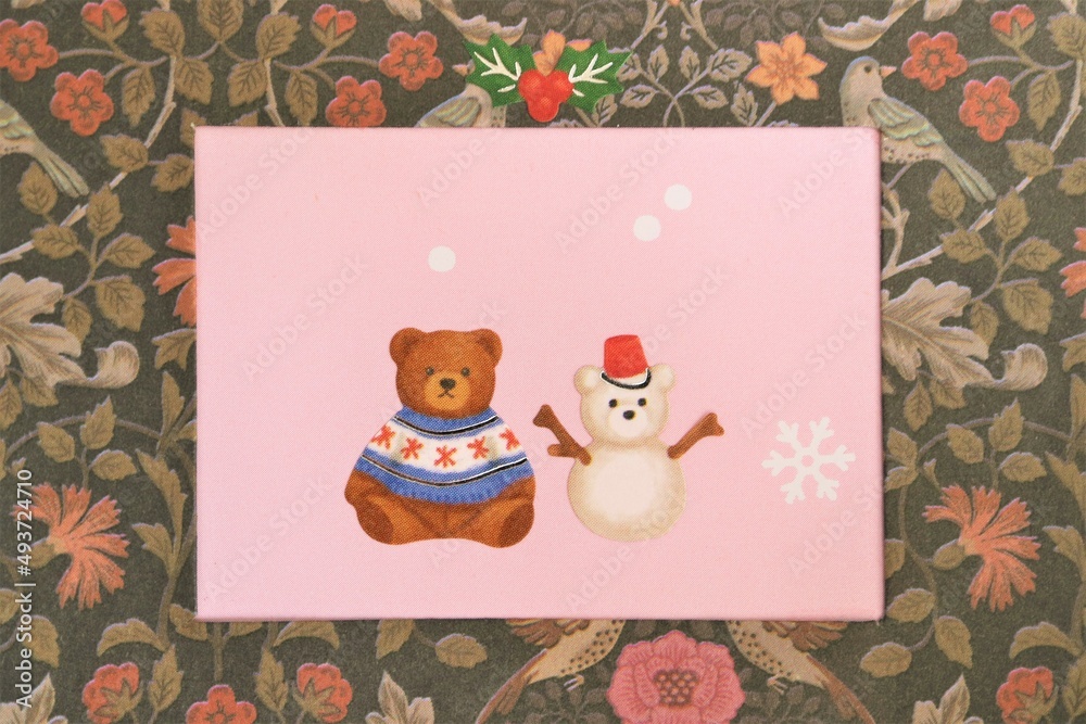 Fototapeta premium クリスマスパーティー くまと雪だるま スノウマン スノーマン