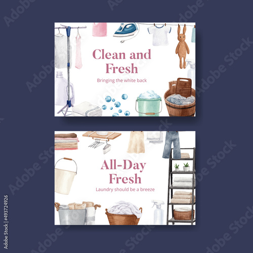 Facebook template with laundry day concept,watercolor style