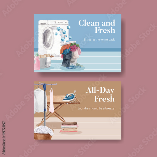 Facebook template with laundry day concept,watercolor style