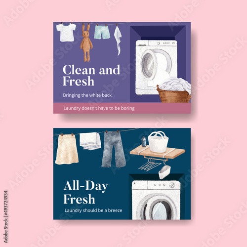 Facebook template with laundry day concept,watercolor style
