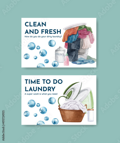 Facebook template with laundry day concept,watercolor style