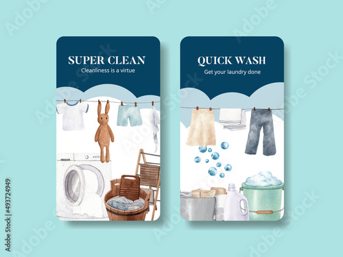 Instagram template with laundry day concept,watercolor style