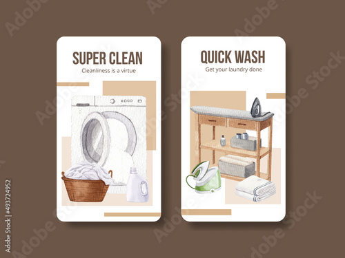 Instagram template with laundry day concept,watercolor style