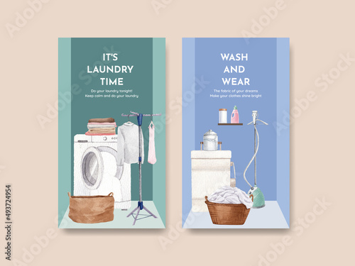 Instagram template with laundry day concept,watercolor style
