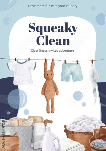 Poster template with laundry day concept,watercolor style