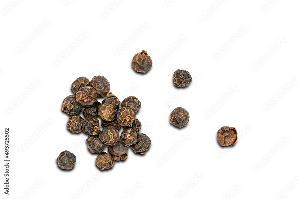 Top view pile of dried natural black pepper seeds on white background. Top view pile of dried natural black pepper seeds on white background.