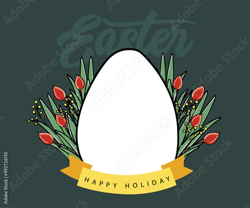 Easter Set. vector happy easter holiday with colorful painted egg spring flower. Vector illustration