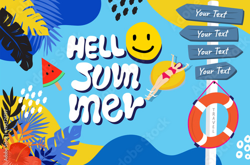  hello summer smile blue background