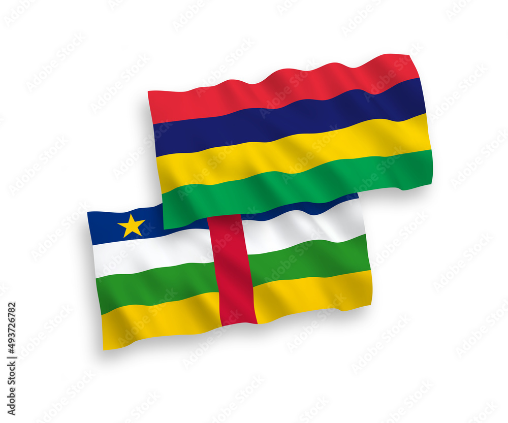 Obraz premium Flags of Central African Republic and Republic of Mauritius on a white background