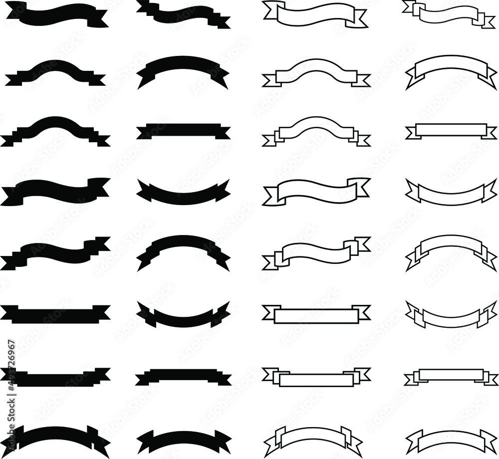 ribbon icon set simple, minimalist