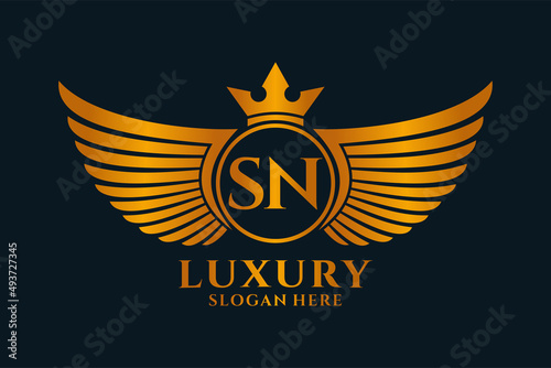 Luxury royal wing Letter SN crest Gold color Logo vector, Victory logo, crest logo, wing logo, vector logo template.