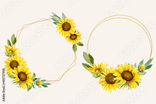 Watercolor Sunflowers with Golden Frarmes photo