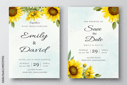 Wedding Invitation Template with Sunflowers