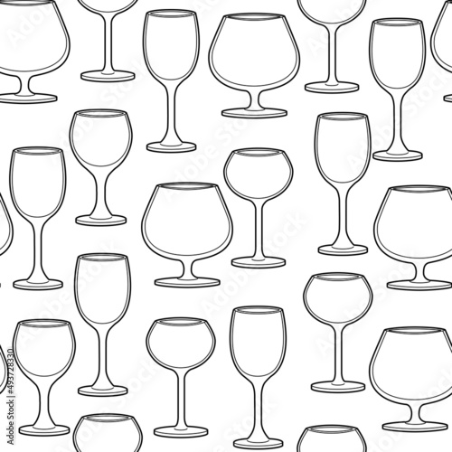 Vector line art seamless pattern alcohol glasses. Vector illustration
