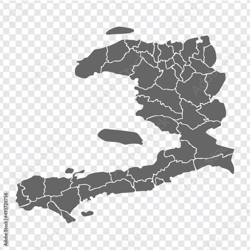 Blank map  of  Haiti. Districts of  Haiti map. High detailed vector map  Republic of Haiti on transparent background for your web site design, logo, app, UI.  EPS10. 