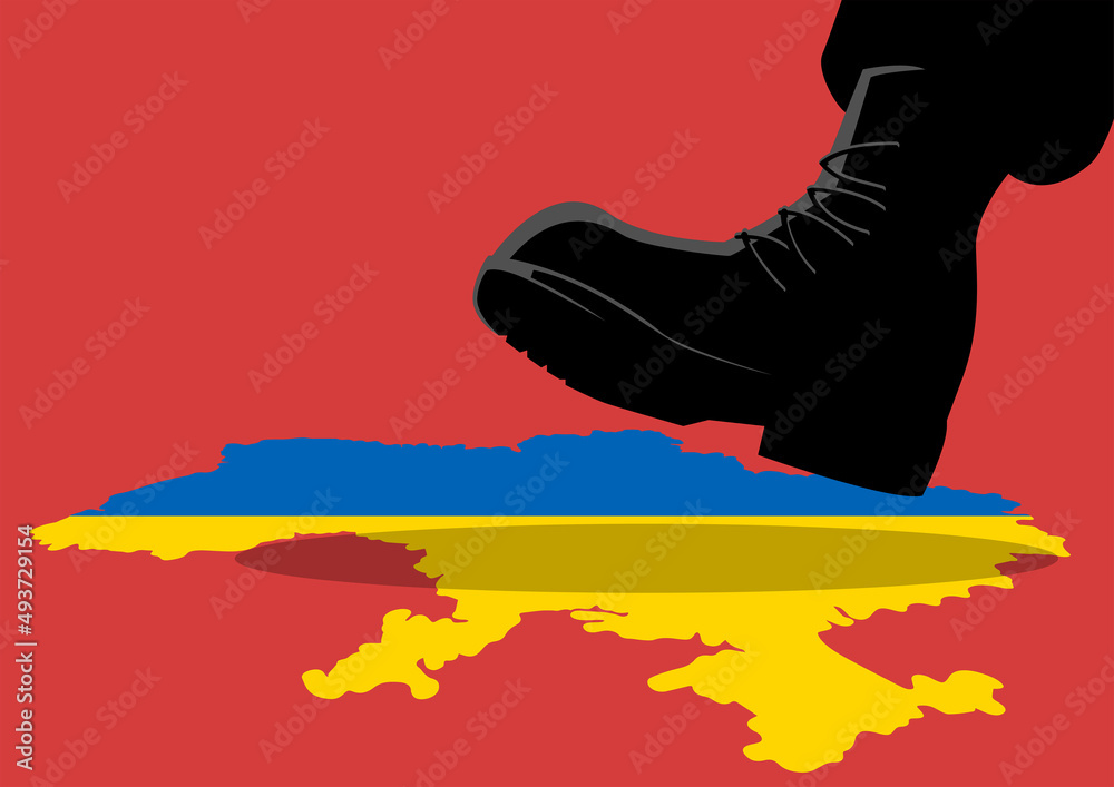 Giant army boot trampling on Ukraine map Stock-Vektorgrafik | Adobe Stock
