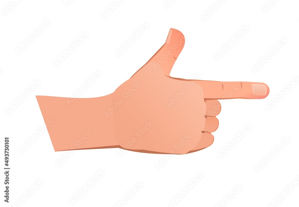 Right hand in pointing gesture. The object is isolated on white background. Funny cartoon style. Vector Right hand in pointing gesture. The object is isolated on white background. Funny cartoon style. Vector