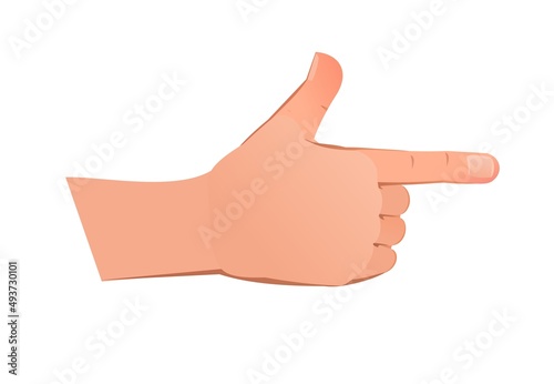 Right hand in pointing gesture. The object is isolated on white background. Funny cartoon style. Vector