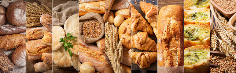 Papier peint photo Boulangerie Mosaïque de pains frais dorés  © Nitr