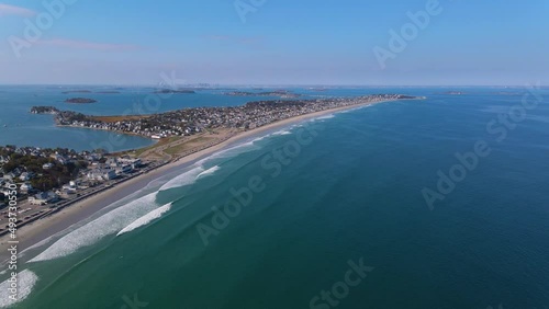 Nantasket Beach, Weir River and Hingham Bay aeral view with fall foliage in town of Hull, Massachusetts MA, USA. photo