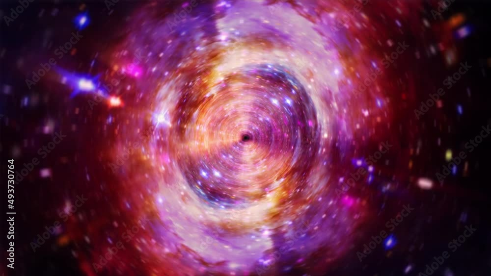 Seamless loop red pink purple hyperspace light speed space flight through space time wormhole tunnel. Abstract bright red pink purple flowing energy vortex. 4K 3D Loop Sci-Fi interstellar space travel