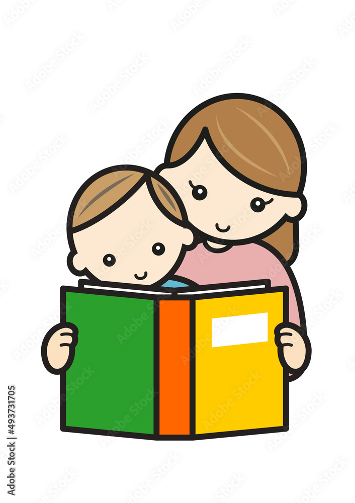 本を読むお母さんと子供 本を読むお母さんと子供
