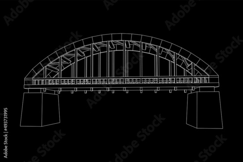 Bridge connection structure. Wireframe low poly mesh vector illustration.