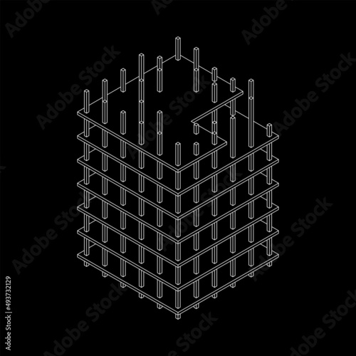 Building under construction. Build house construct in process. Wireframe low poly mesh vector illustration