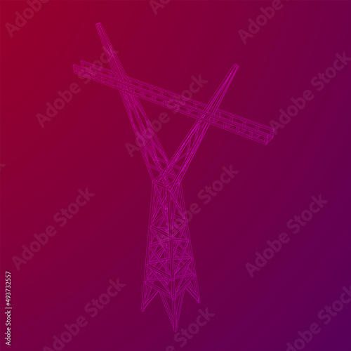 Fototapeta Naklejka Na Ścianę i Meble -  Power transmission tower high voltage pylon. Wireframe low poly mesh vector illustration