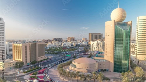 Dubai Creek area surrounded by modern buildings and busy traffic street timelapse photo