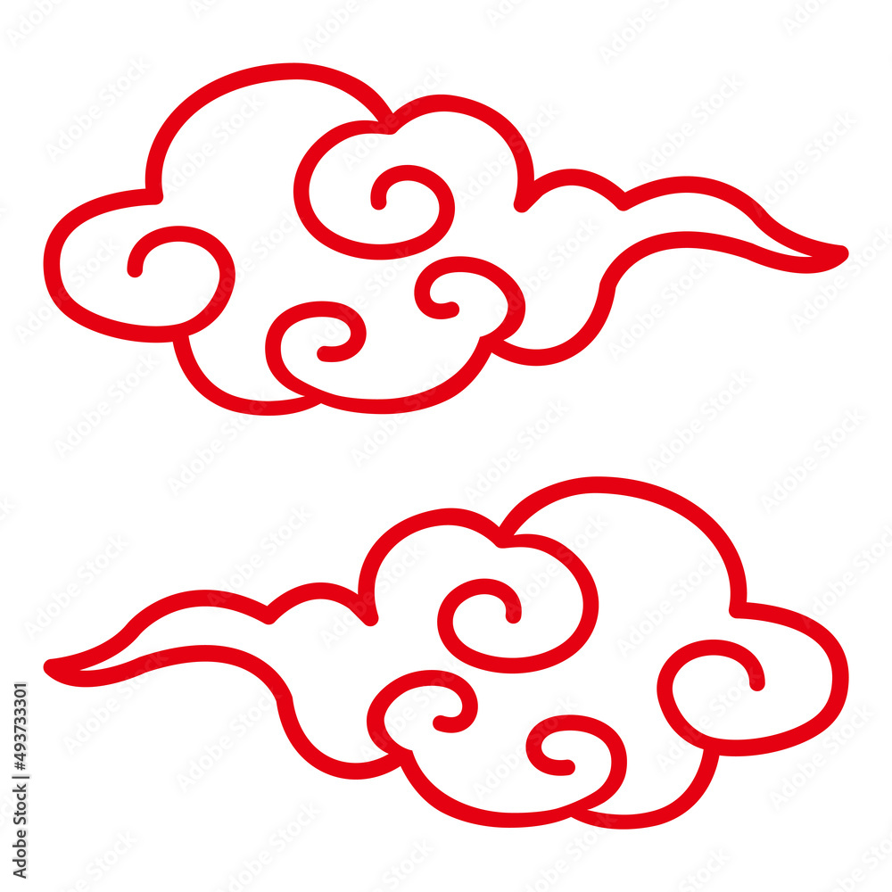 中華風の伝統模様の雲の線画イラスト【アイコン】