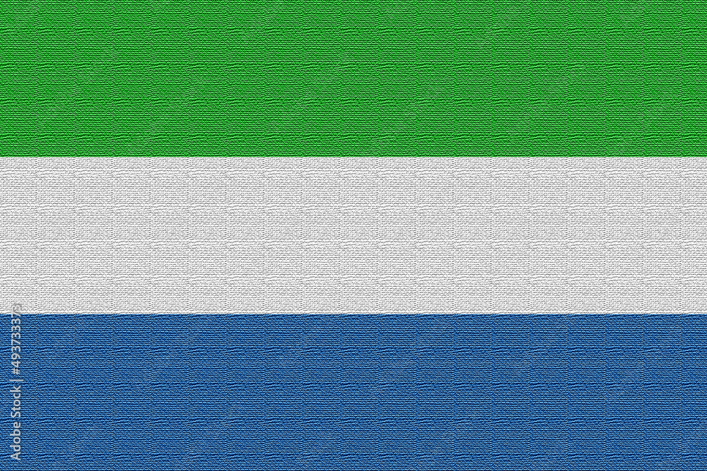Sierra Leone flag. SL national goverment logo. State banner of capital of Freetown . Sierra Leone patriotism symbol. Nation independence SLE. Flag with filter texturization. 2D Image Sierra Leone flag. SL national goverment logo. State banner of capital of Freetown . Sierra Leone patriotism symbol. Nation independence SLE. Flag with filter texturization. 2D Image