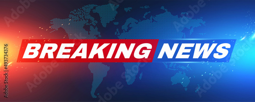 Breaking news background with World map and light effects.