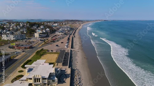 Nantasket Beach, Weir River and Hingham Bay aeral view with fall foliage in town of Hull, Massachusetts MA, USA. photo