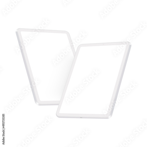 Clay Tablet Mockups With Blank White Screens, Side Perspective View. Vector Illustration