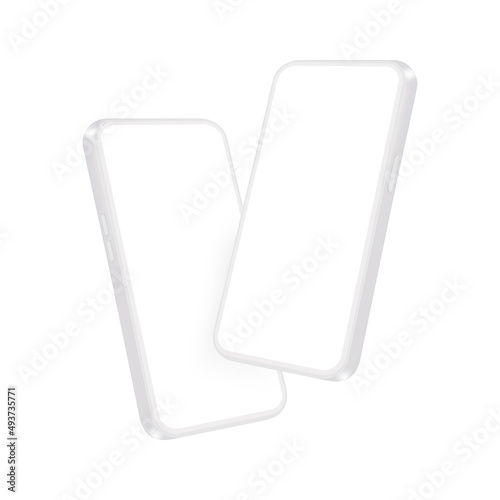 Clay Smartphones Mockups with Blank Perspective Screens, Isolated on White Background. Vector Illustration