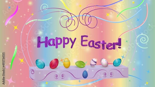 beautiful Easter background with colorful eggs with the inscription 