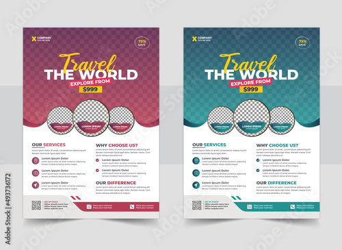 Travel Vacation Tour Agency Flyer Template Design. Travel flyer design template. Travel flyer template design with contact and venue details.