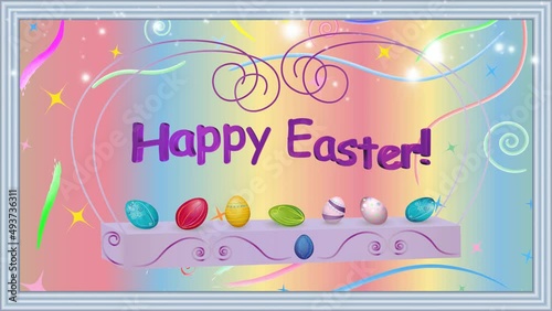 beautiful Easter background with colorful eggs with the inscription 