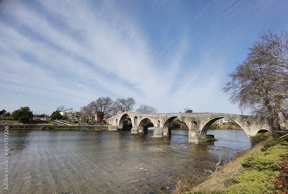 bridge arched in arta city on arahthos river in greece