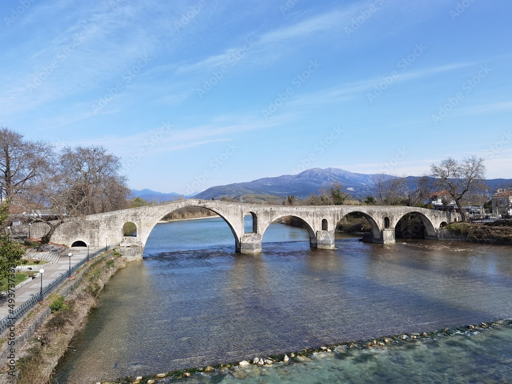 bridge arched in arta city on arahthos river in greece