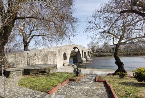 bridge arched in arta city on arahthos river in greece photo