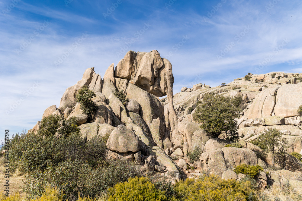 rock called little elephant formed by granite in the mountains of La Pedriza in the Sierra de Guadarrama