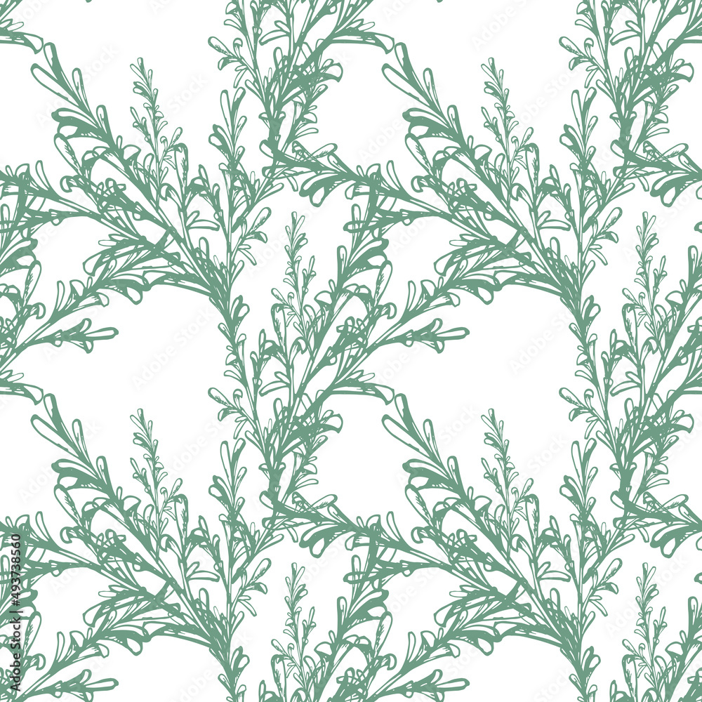 547_meat and spices sprig of rosemary, seamless pattern, graphics, green, delicate, vegetation, spice, plant,