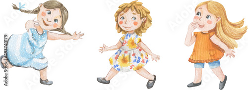 Watercolor illustration of cheerful girls
