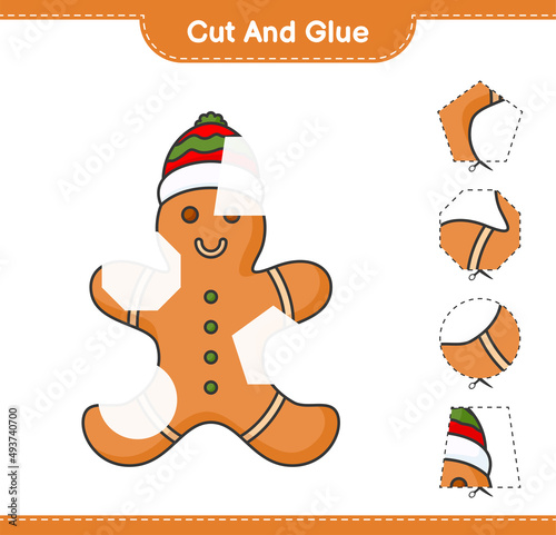 Cut and glue  cut parts of Gingerbread Man and glue them. Educational children game  printable worksheet  vector illustration