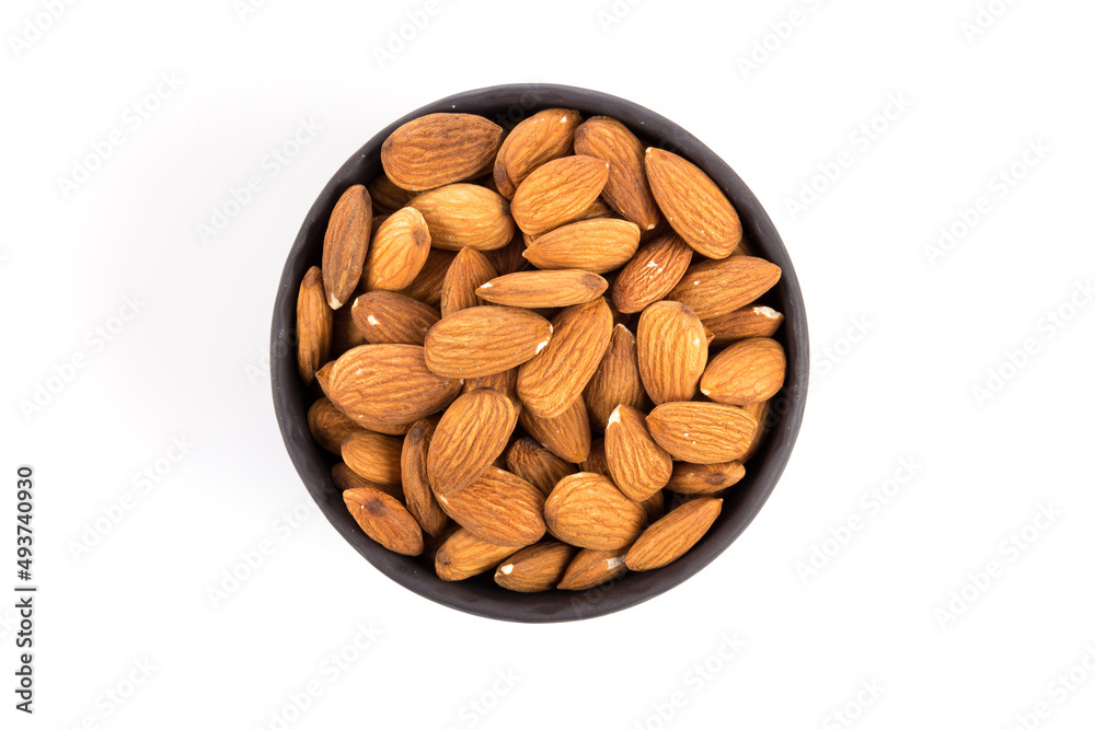 Almonds on a white background