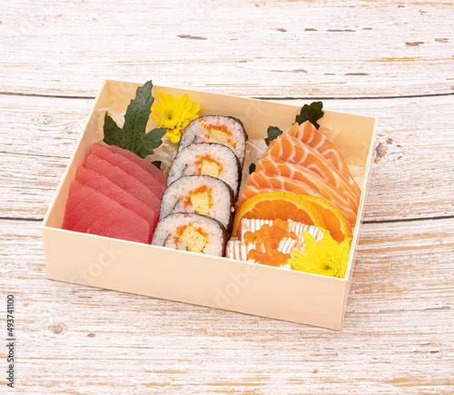 sushi Bento lunch box with salmon and maker photo