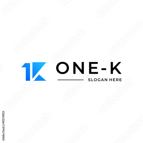 number 1 and k letter logo design concept