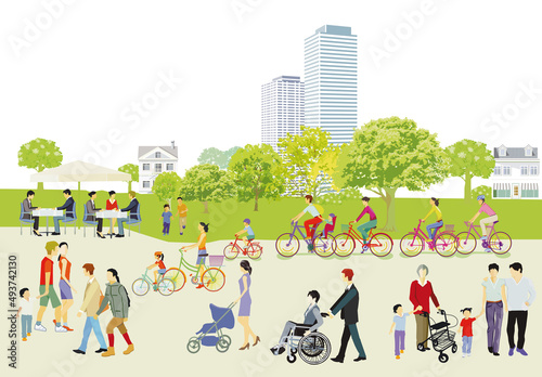 Familien und andere Personen erholen sich in der Freizeit in der Natur, illustration